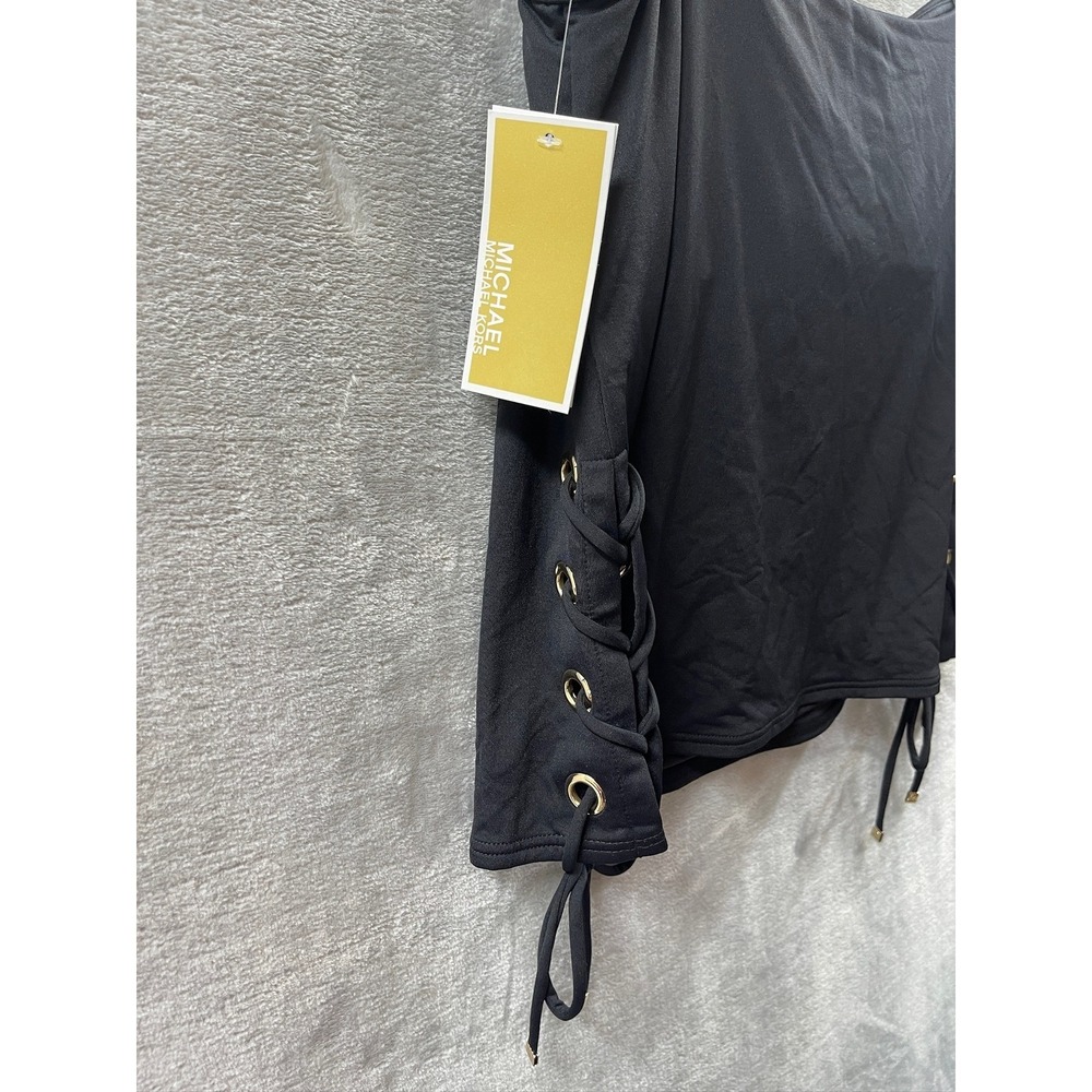 NWT Michael Michael Kors Black Lace Up Side Tankini Top Womens Size L NEW $130 - Picture 9 of 11